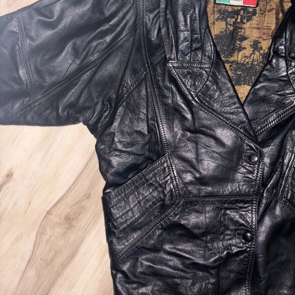 Vintage Rosselini Black Genuine Leather Jacket S - Picture 1 of 13
